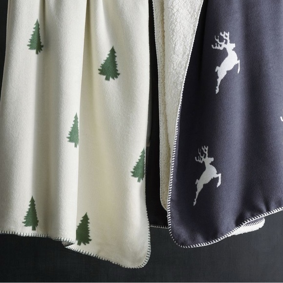 Pottery Barn Jacquard Sherpa Back Christmas Tree π² Throw BNWT - Picture 3 of 8